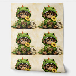 Papel Pintado Cute Dino Monkey Pattern Wallpaper Kawaii