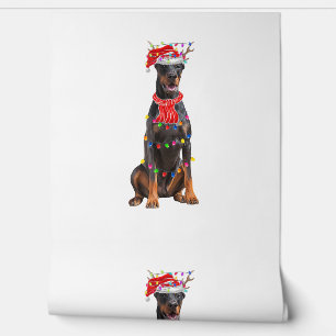 Papel Pintado Cute Doberman Árbol de Navidad Ilumina Perro Lover