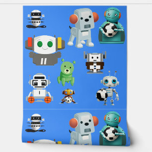 Papel Pintado Cute Dog Robot Sports Ball Blue Wall Decoración
