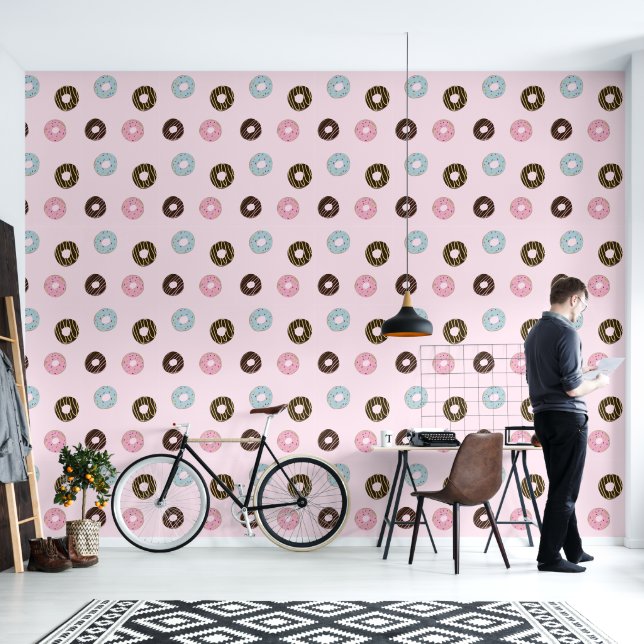 Papel Pintado Cute Donuts Pink (Sala de estar)