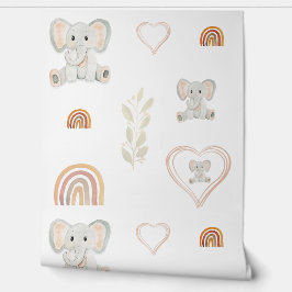 Papel Pintado Cute Elephant Rainbow Hearts Watercolor Art