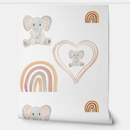 Papel Pintado Cute Elephant Rainbow Hearts Watercolor Art