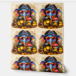 Papel Pintado Cute Elephant Raincoat Pattern Wallpaper