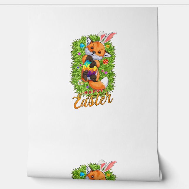 Papel Pintado Cute Fox Orejas de conejo Feliz Pascua Fox con Pas (Desenrollar)