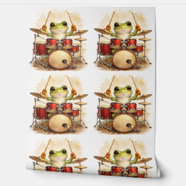 Papel Pintado Cute Frog Drummer Pattern Wallpaper Kids (Desenrollar)