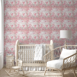 Papel Pintado Cute Giraffe Elephant Nursera Rosa