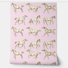 Papel Pintado Cute Girly Galloping Caballos Toile Beige Rosa