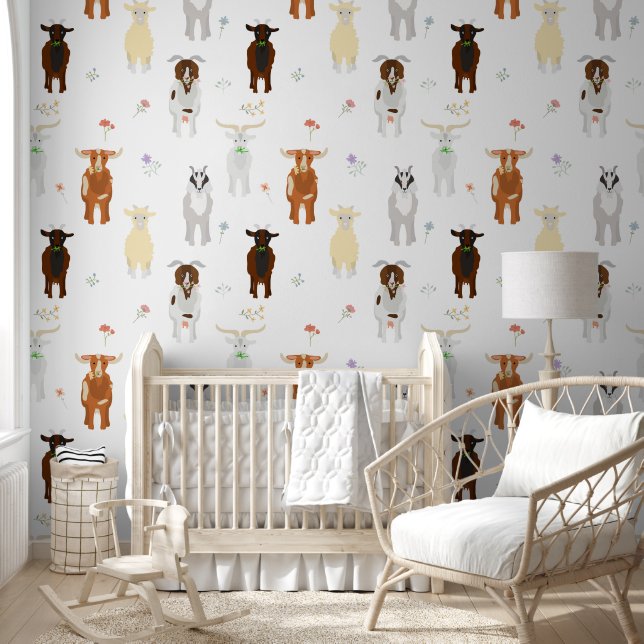 Papel Pintado Cute Goats Farm Animals Kids Bedroom Playroom (Niños)