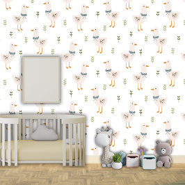 Papel Pintado Cute Goose Greenery Nursey Kids Baby Room