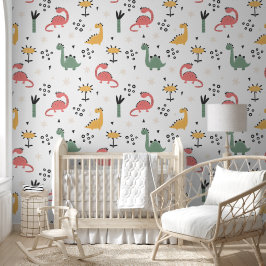 Papel Pintado Cute Green Dinosaur Forest