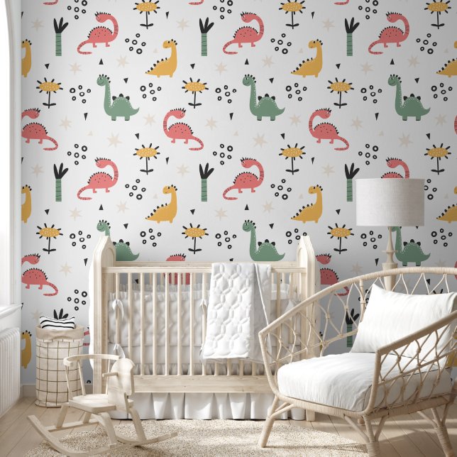 Papel Pintado Cute Green Dinosaur Forest (Niños)