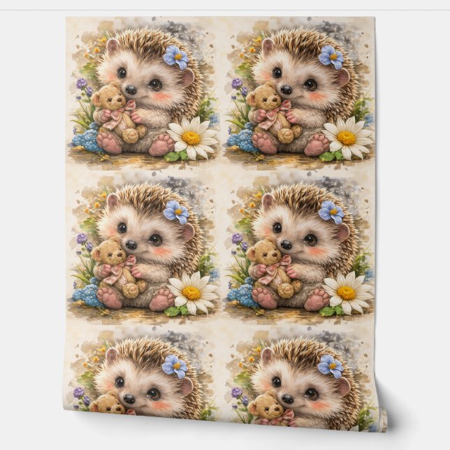 Papel Pintado Cute Hedgehog Teddy Bear Pattern Wallpaper (Desenrollar)
