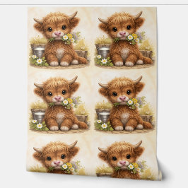 Papel Pintado Cute Highland Cow Baby Pattern Wallpaper