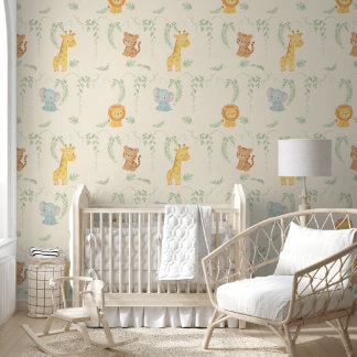 Papel Pintado Cute Jungle Animals Safari Baby Room & Playground