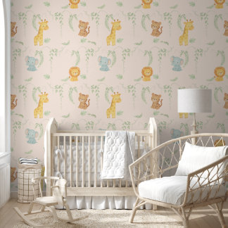 Papel Pintado Cute Jungle Animals Safari Baby Room & Playground