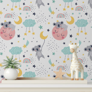 Papel Pintado Cute Koala Moon Stars Rainbow Kids Pattern