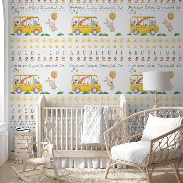 Papel Pintado Cute Lion Bunny Bus Balloon  (Niños)