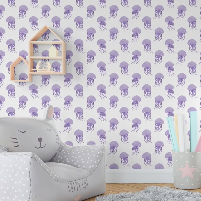 Papel Pintado Cute Little Purple jellyfish Nursery (Purple Jellyfish Nursery Wallpaper)
