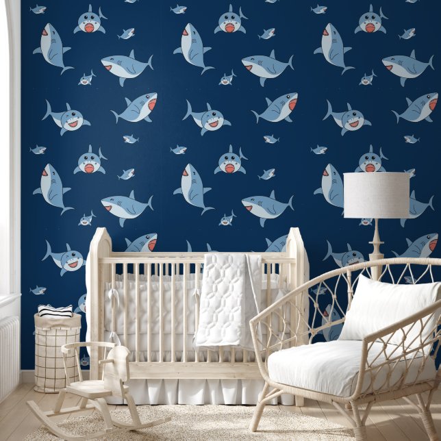 Papel Pintado Cute los grandes tiburones blancos chicos de patro (Niños)