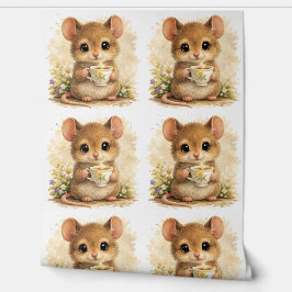 Papel Pintado Cute Mouse Tea Pattern Wallpaper Nursery