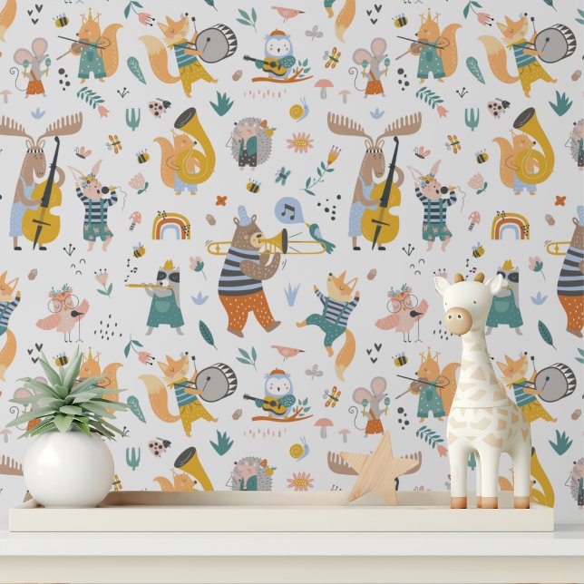Papel Pintado Cute Musical Woodland Animals Modelo para Niños Mo (Subido por el creador)