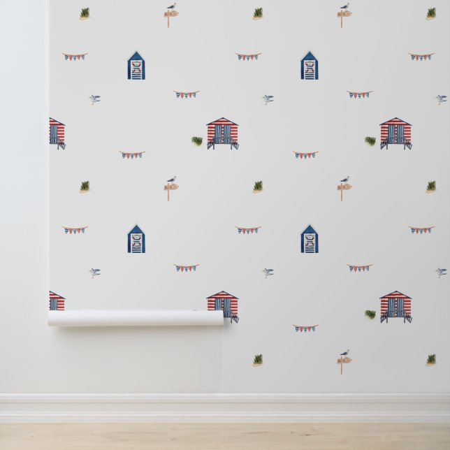 Papel Pintado Cute Nautical Beach Hut Pattern Wallpaper (Solicitud)