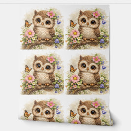 Papel Pintado Cute Owl Floral Pattern Wallpaper Nursery