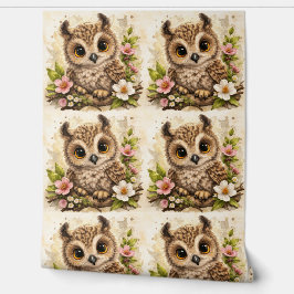 Papel Pintado Cute Owl Floral Pattern Wallpaper Nursery