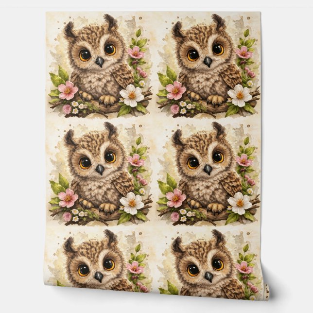 Papel Pintado Cute Owl Floral Pattern Wallpaper Nursery (Desenrollar)