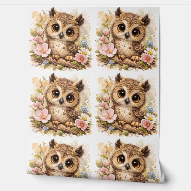 Papel Pintado Cute Owl Flower Pattern Wallpaper Nursery (Desenrollar)