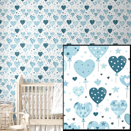 Papel Pintado Cute Pale Mid Dark Blue Balloon Love Hearts