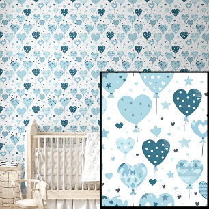 Papel Pintado Cute Pale Mid Dark Blue Balloon Love Hearts