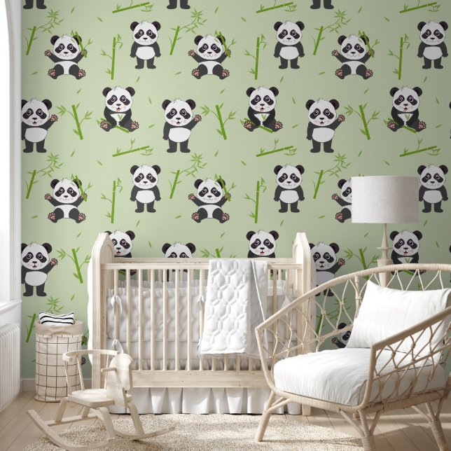 Papel Pintado Cute Panda Bear Bamboo Kawaii Animals Nursery (Niños)