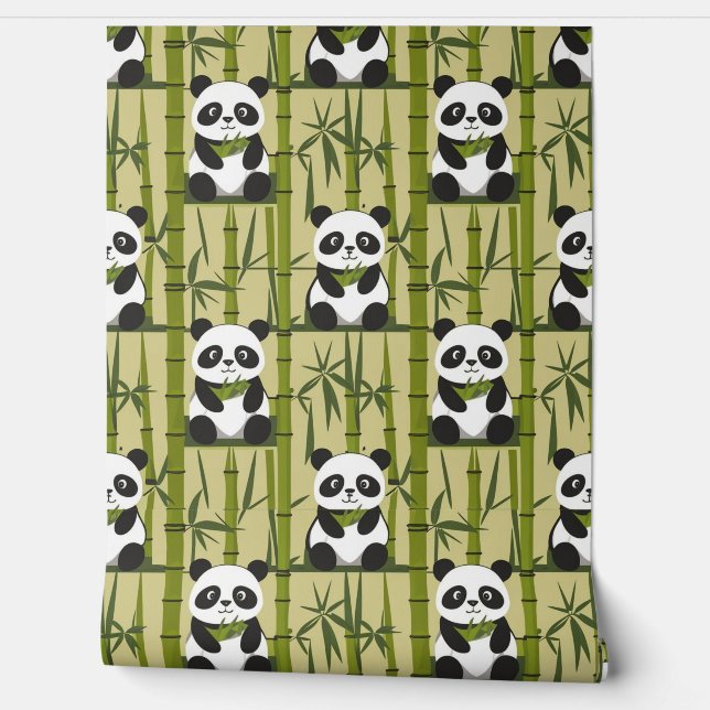 Papel Pintado Cute Panda y decoración de paredes de bambú (Desenrollar)