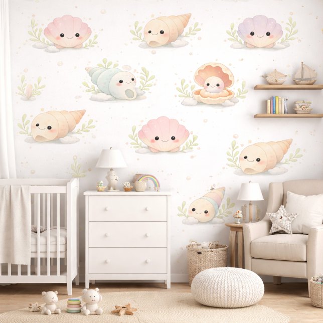 Papel Pintado Cute Pastel Seashells Watercolor Nursery Baby Room (Subido por el creador)