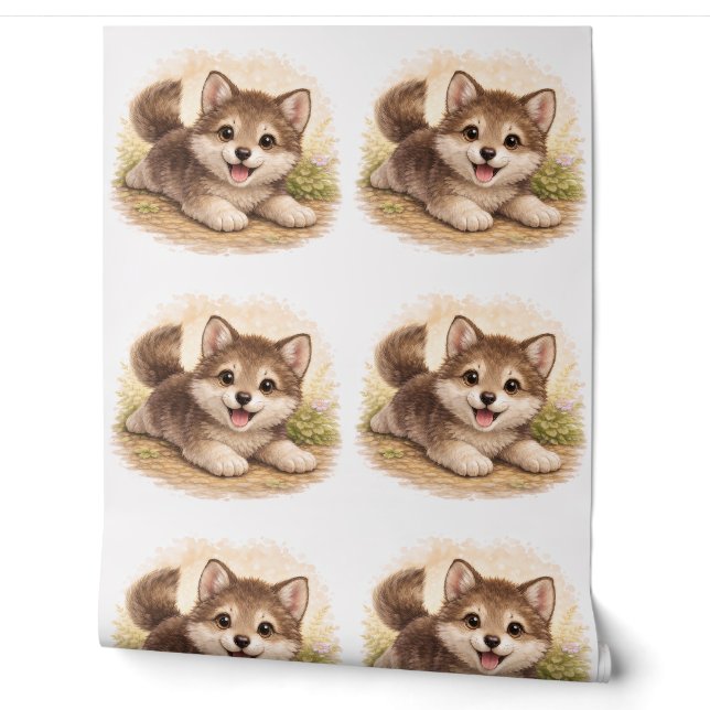 Papel Pintado Cute Puppy Pattern Wallpaper Nursery Kids (Desenrollar)