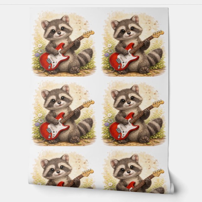Papel Pintado Cute Raccoon Guitar Pattern Wallpaper Kids (Desenrollar)