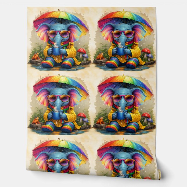 Papel Pintado Cute Rainbow Elephant Pattern Wallpaper (Desenrollar)