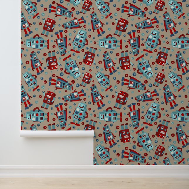 Papel Pintado Cute Retro Robots tema de ciencia ficción (Solicitud)