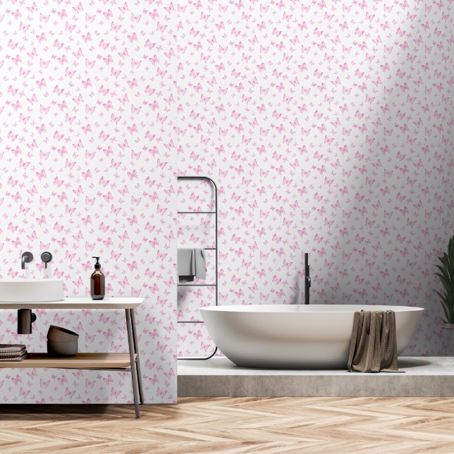 Papel Pintado Cute rosa mariposa impermeable y palo (Baño)