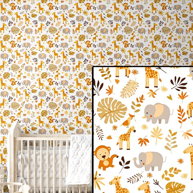 Papel Pintado Cute Safari Animals Naranja Elefante Marrón Giraff (Subido por el creador)