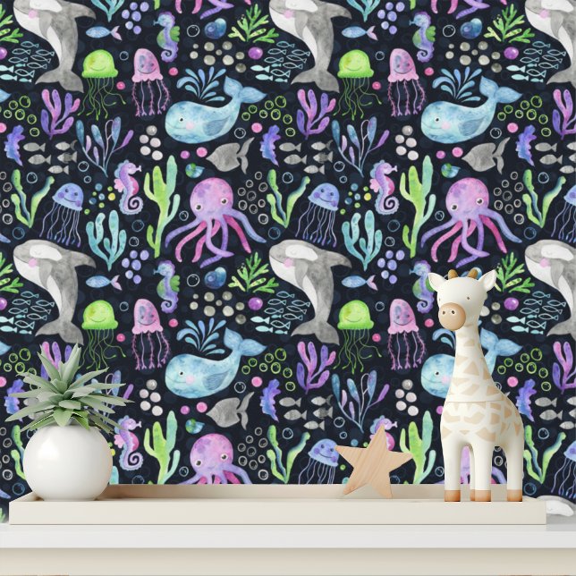 Papel Pintado Cute Sea Ocean Animals Ballenas Octopus Jellyfish (Subido por el creador)