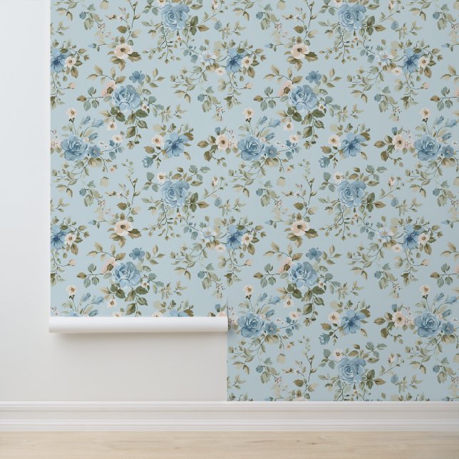 Papel Pintado Cute Shabby Chic Blue Floral (Solicitud)