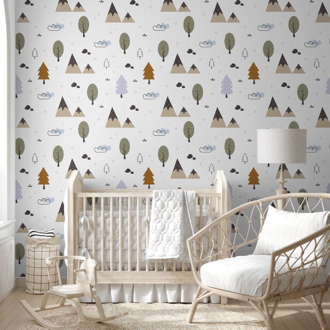 Papel Pintado Cute Simple Mountain Tree Forest Moderno Boy (Niños)
