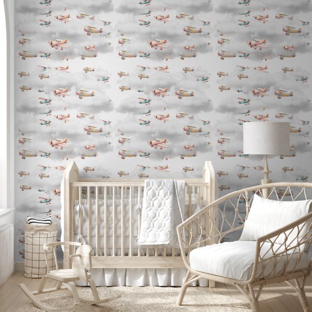 Papel Pintado Cute sky airplanes, trees, animals (Niños)
