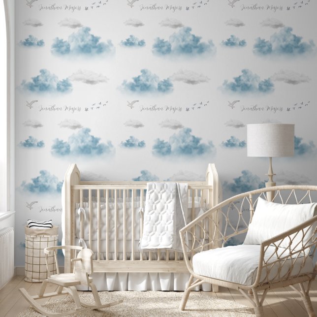 Papel Pintado Cute sky blue white clouds (Niños)