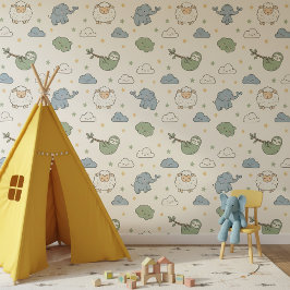 Papel Pintado Cute Sloth Elephant Sheep Pattern ID1233