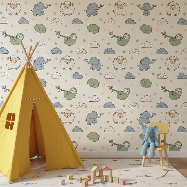 Papel Pintado Cute Sloth Elephant Sheep Pattern ID1233 (Subido por el creador)