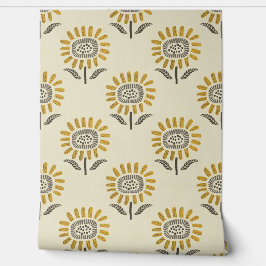 Papel Pintado Cute Sunflower Block Print in Mustard & Beige