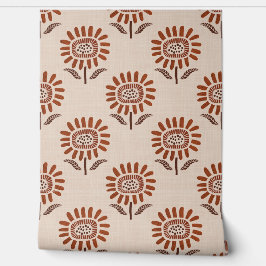 Papel Pintado Cute Sunflower Block Print in Terracotta & Beige